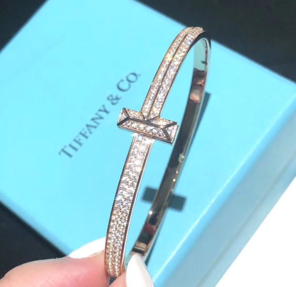 18K T1 Wide Diamond Hinged Bangle Bracelet - 图片 14