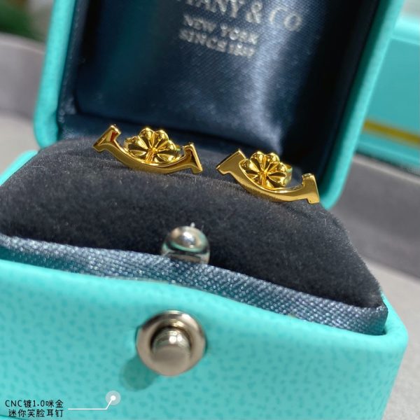 18K T Smile Yellow Gold Earrings - 图片 6