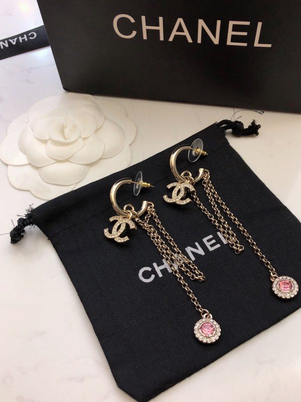 18K CC Tassel Crystals Earrings - 图片 4