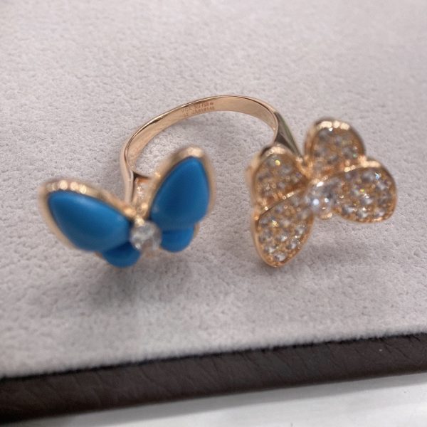 18K Two Butterfly Between the Finger Turquoise Ring - 图片 10