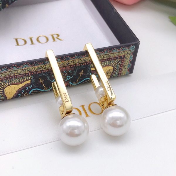 18K CD Square Pearl Earrings - 图片 6