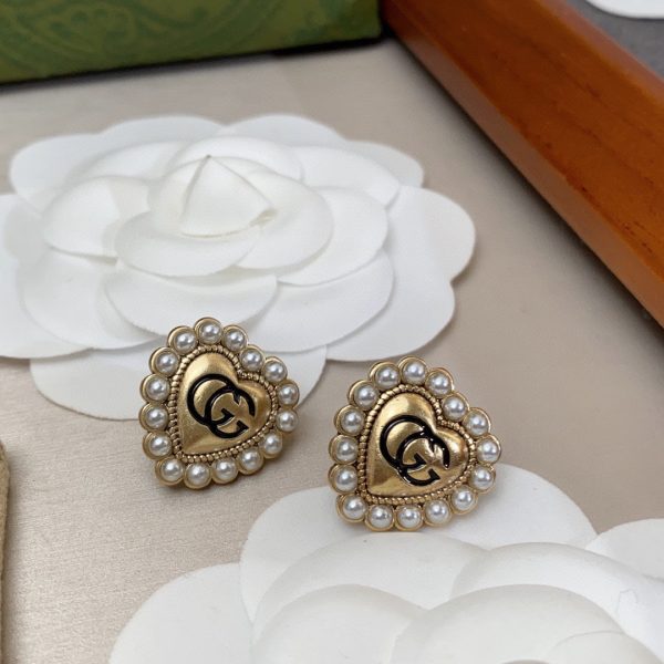 18K Double G Heart Pearl Earrings - 图片 7