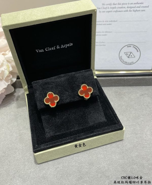 18K Vintage Alhambra Carnelian Earrings - 图片 8