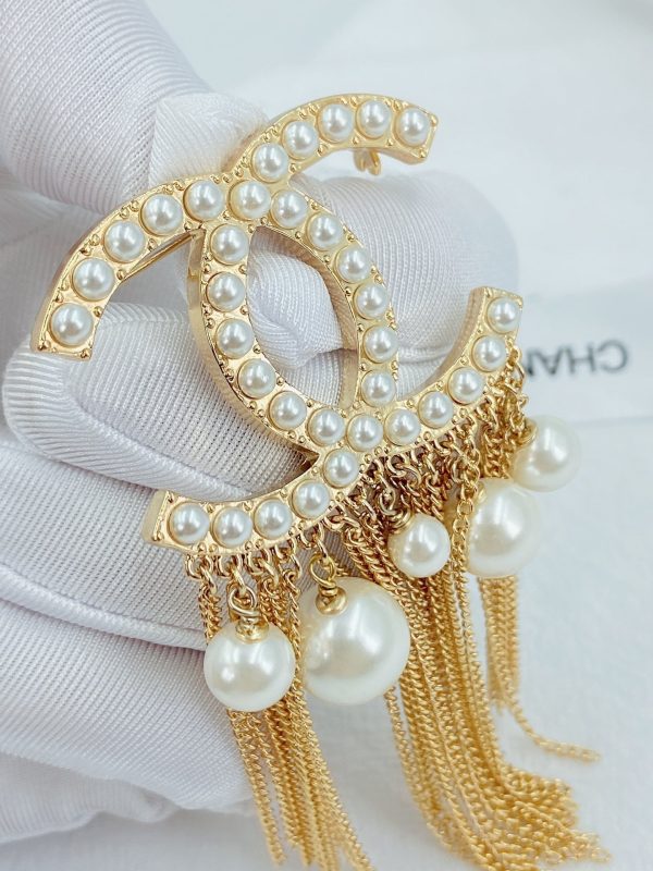 18K CC Pearl Tassel Brooch - 图片 3