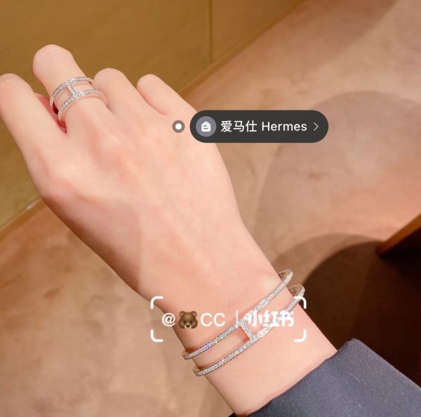 18K Ever Chain D’ancre Cuff Diamond H Bracelet - 图片 5