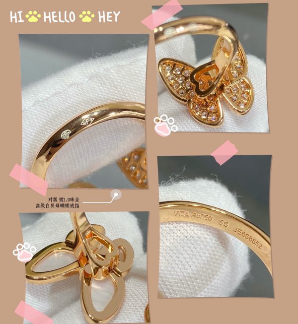 18K Two Butterfly Between the Finger Pearl Ring - 图片 9