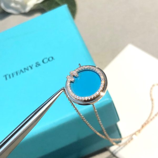 18K T Diamond & Turquoise Circle Pendant Necklace - 图片 6