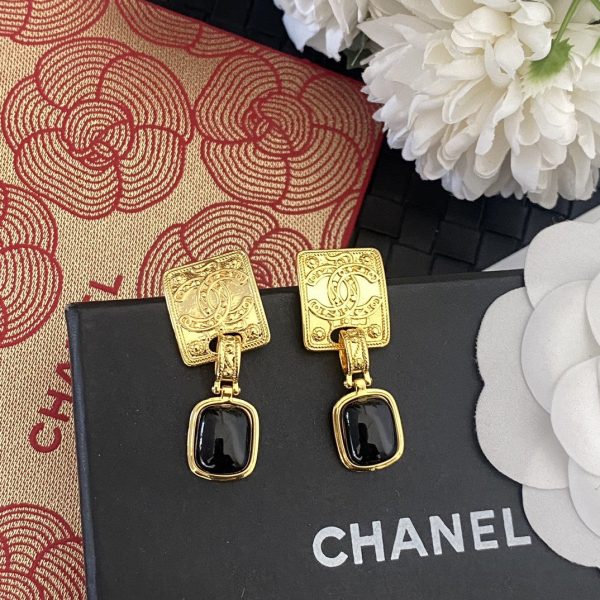 18K CC Black Crystal Earrings - Image 3