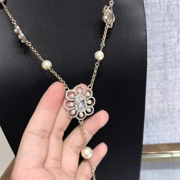 18K CC Flowers Pearl Long Necklace - 图片 4