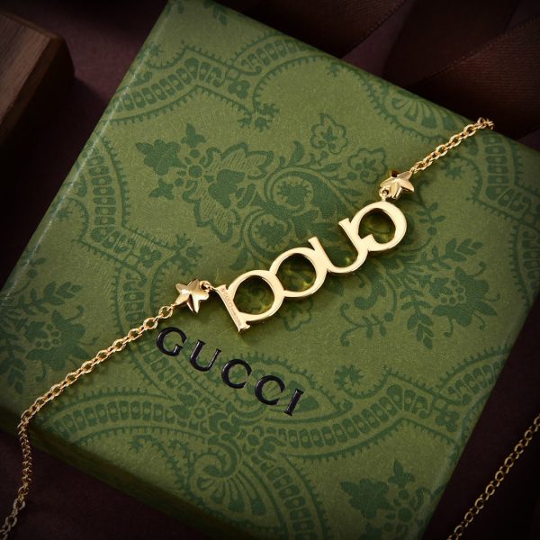 18K Double G Embellished Script Letter Necklace - 图片 7