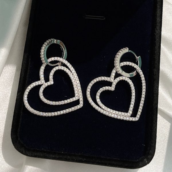 18K T Double Heart Diamond Earrings - 图片 6