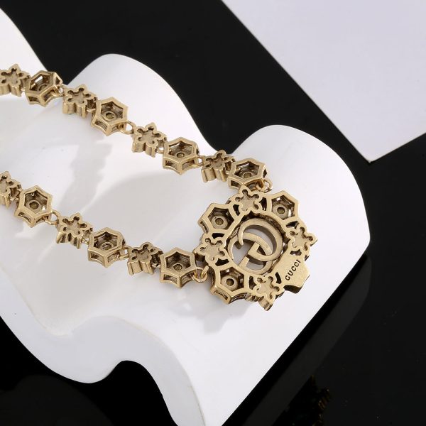 18K Double G Crystals Chain Choker Necklace - 图片 7