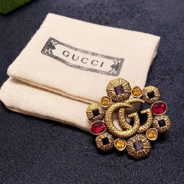 18K Double G Flower Crystal Brooch - Image 7