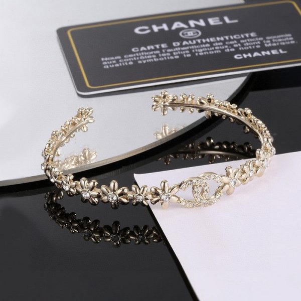 18K CC Crystal Flower Open Cuff Bracelet - Image 7