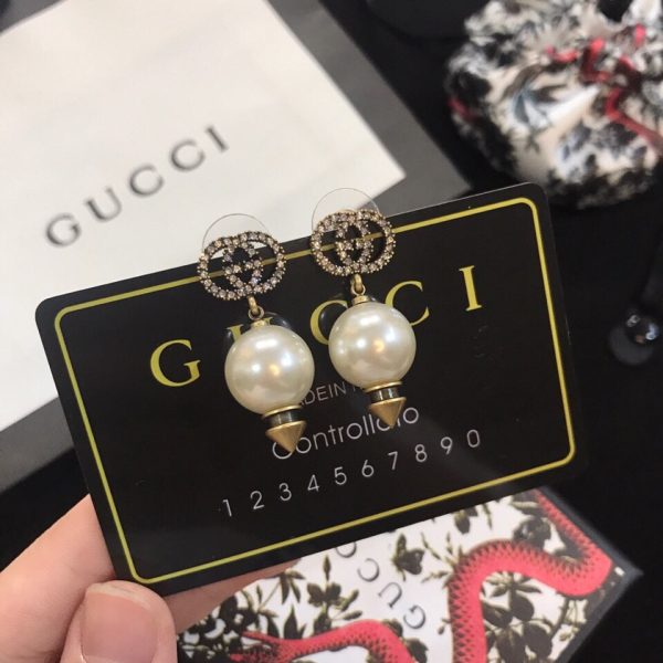 18K Double G Pearl Pendant Earrings - 图片 3