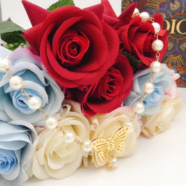 18K CD Butterfly Pearl Chain Necklace - 图片 8