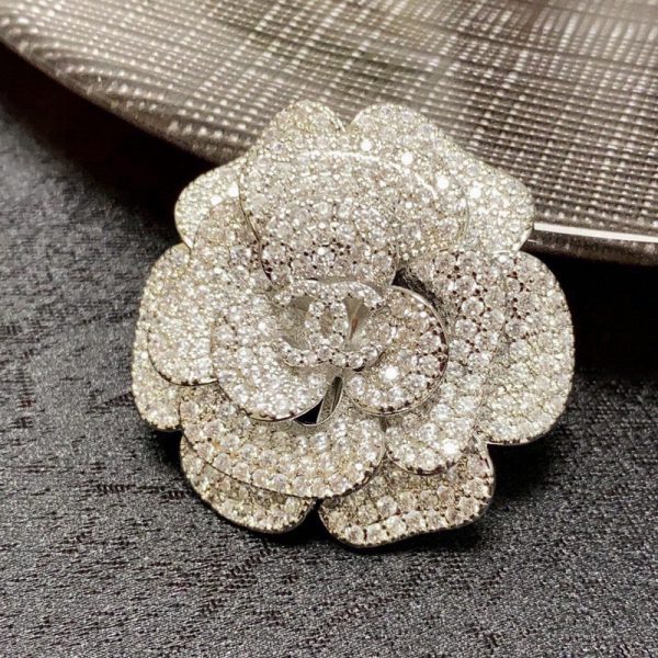 18K CC Full Diamond Camellia Brooch - 图片 7