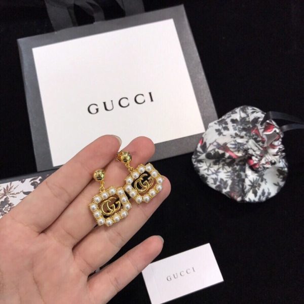 18K Double G Square Pearl Earrings - 图片 8