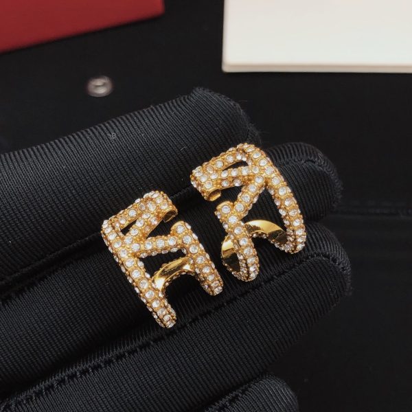 18K Vlogo Diamonds Open Earrings - 图片 7