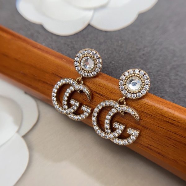 18K Double G Crystal Pendant Earrings - 图片 5