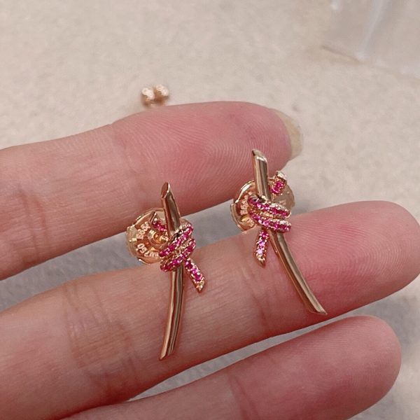 18K T Knot Pink Diamonds Earrings - 图片 3