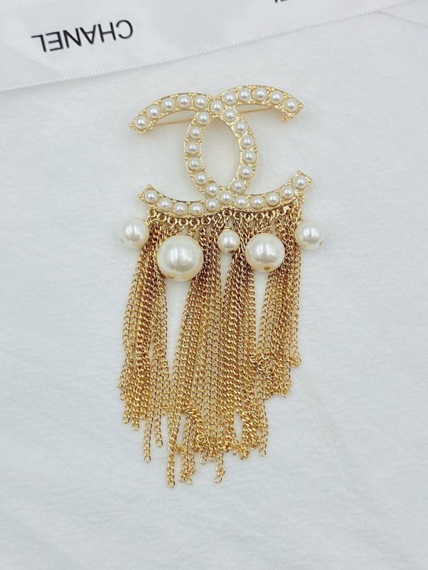 18K CC Pearl Tassel Brooch - 图片 7