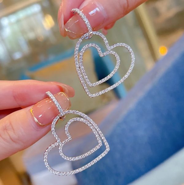 18K T Double Heart Diamond Earrings - 图片 7