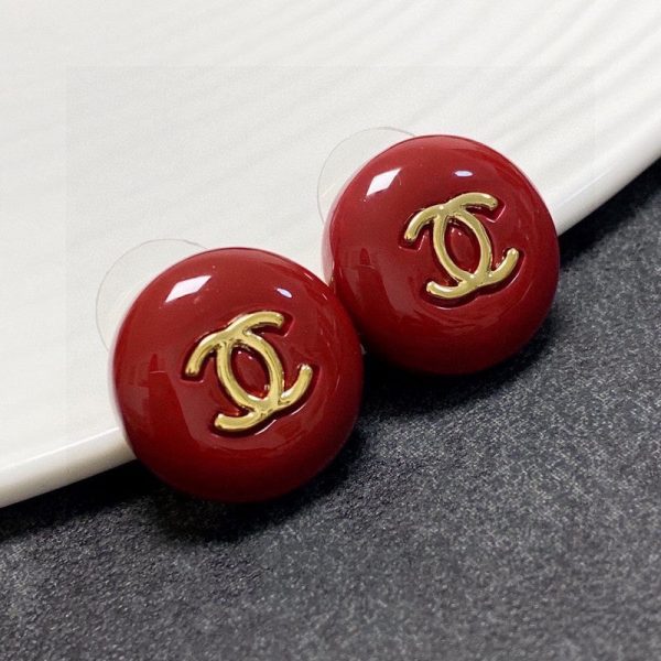 18K CC Wine Red Round Earrings - 图片 9