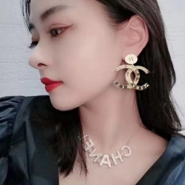 18K CC Drop Pendant Earrings - 图片 2