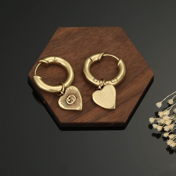 18K Double G Vintage Peach Heart Earrings - 图片 4