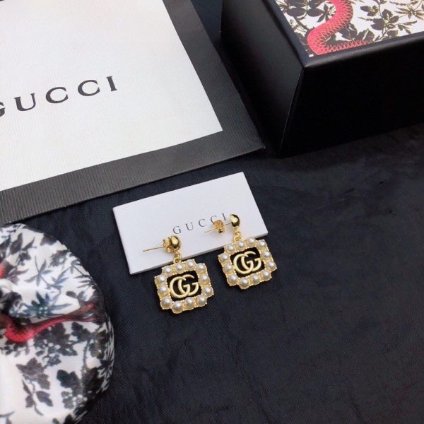 18K Double G Square Pearls Earrings - 图片 5