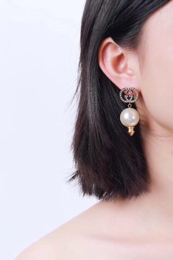 18K Double G Pearl Pendant Earrings - 图片 5