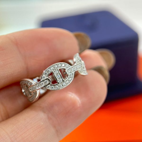 18K Chaine d'Ancre Enchainee Diamond H Ring - 图片 4