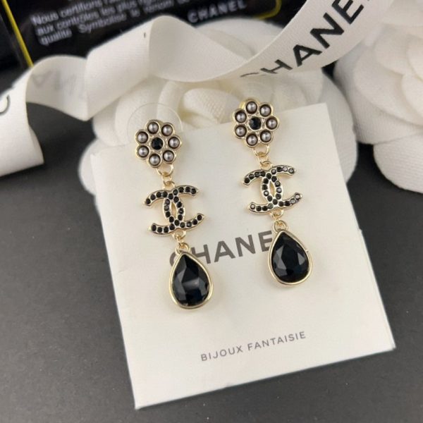 18K CC Black Crystal Earrings - 图片 8
