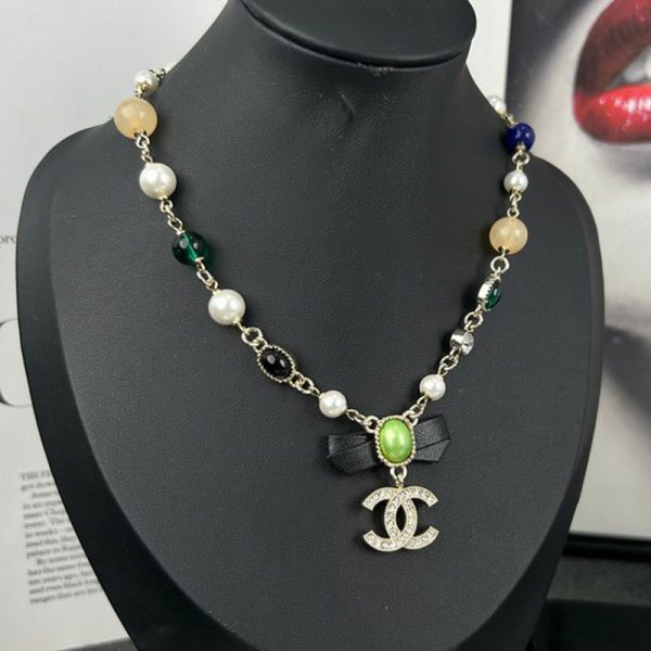 18K CC Crystal Bow Necklace