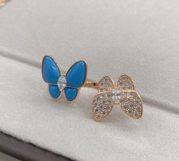 18K Two Butterfly Between the Finger Turquoise Ring - 图片 11