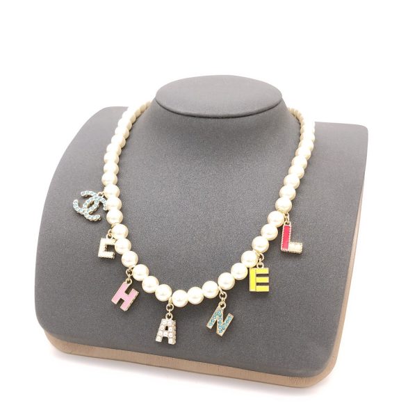 18K CC Script Pearls Necklace