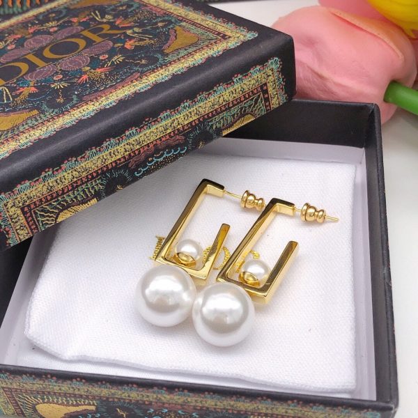 18K CD Square Pearl Earrings - 图片 7