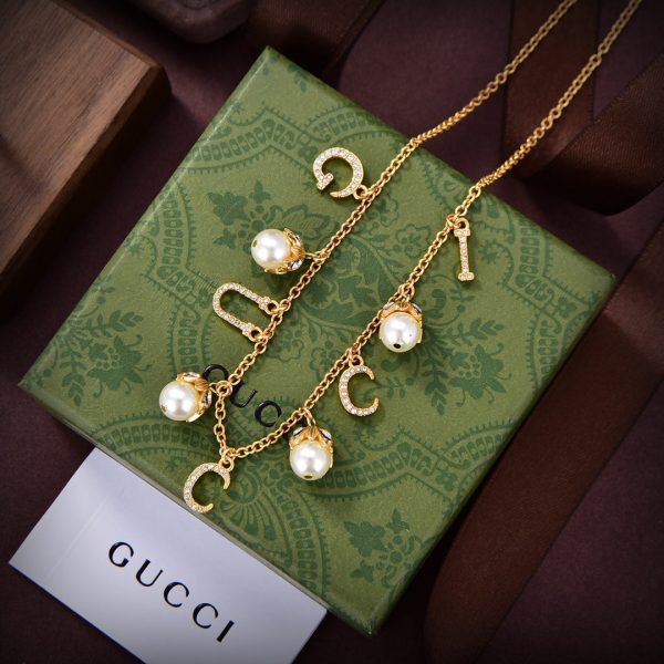 18K Double G Logo Plaque Embellished Pearl Necklace - 图片 7