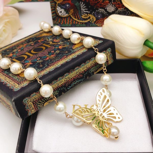 18K CD Butterfly Pearl Chain Necklace - 图片 9