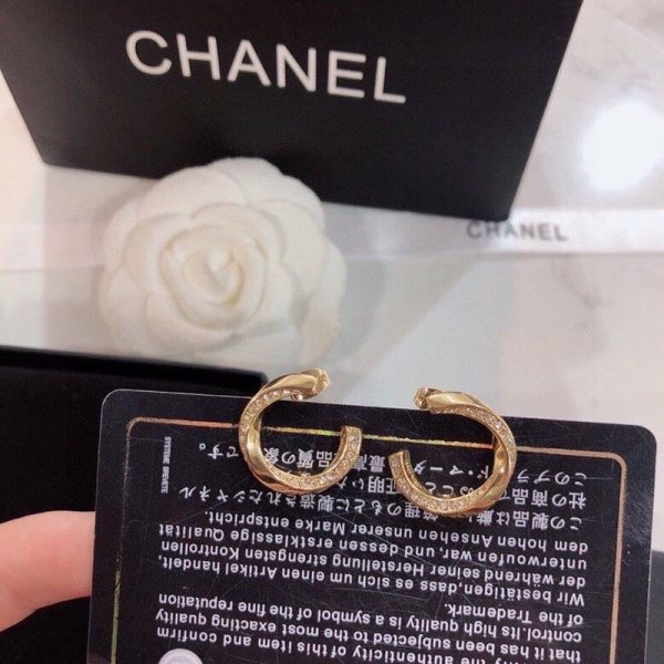 18K CC Half Cirle Diamond Earrings - 图片 8