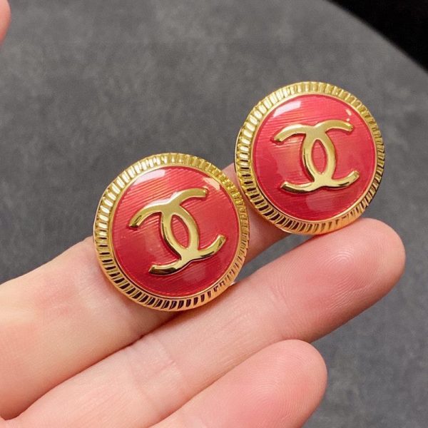 18K CC Pink Round Earrings - 图片 8