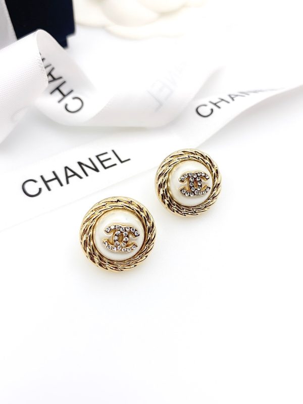 18K CC White Pearl Earrings - 图片 8