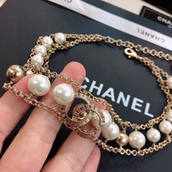 18K CC Pearl Choker Chain Necklace - 图片 6