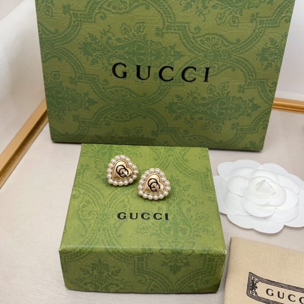 18K Double G Heart Pearl Earrings - 图片 4