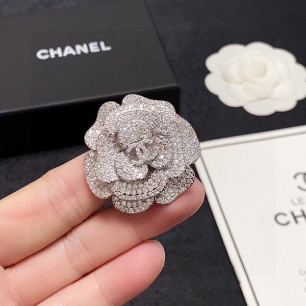 18K CC Full Diamond Camellia Brooch - 图片 8