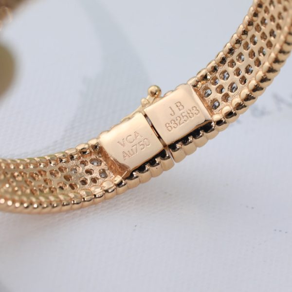 18K Rose Gold Perlée Diamonds Three Rows Bracelet - 图片 8