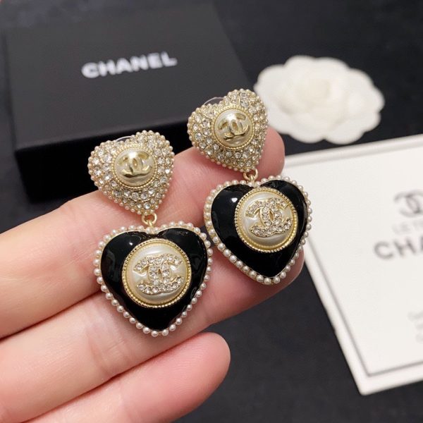 18K CC Black Heart Earrings - 图片 2