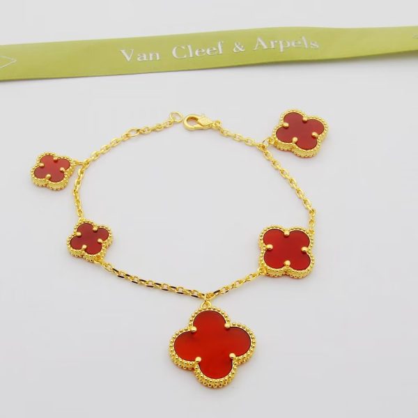 18K Magic Alhambra Five Carnelian Motifs Clover Bracelet - 图片 3