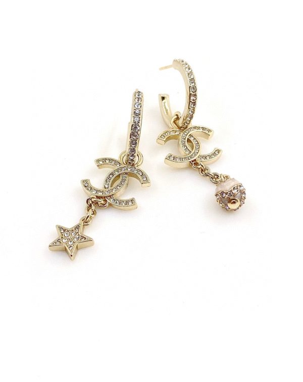 18K CC Pearl Long Pendant Earrings - 图片 8